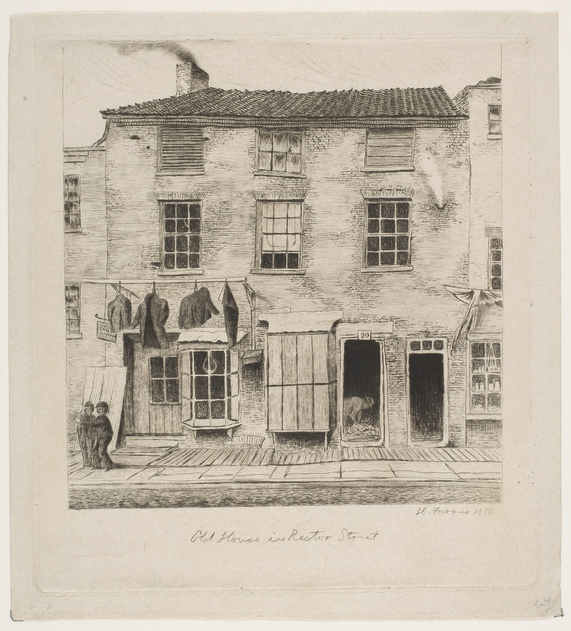 Vecchia casa in Rector Street da Scene della vecchia New York da Henry Farrer