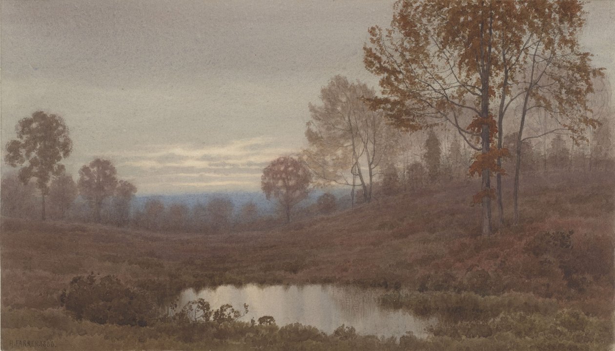 Paesaggio al tramonto con stagno da Henry Farrer