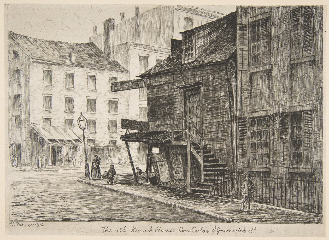 La vecchia casa sulla spiaggia, angolo tra Cedar Street e Greenwich Street, da «Scene della vecchia New York» da Henry Farrer