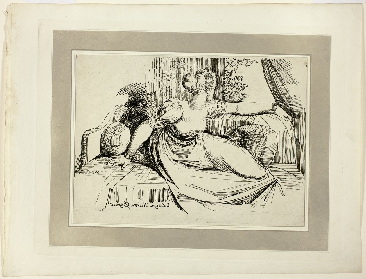 Una donna seduta vicino alla finestra ("Sera, tu porti tutto"), dal primo numero di Specimens of Polyautography da Johann Heinrich Füssli