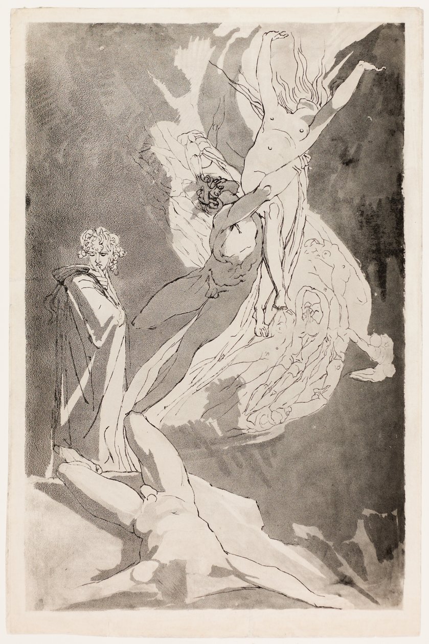 Dante Sviene davanti alle Anime Volanti di Paolo e Francesca, Virgilio al Suo Fianco da Johann Heinrich Füssli