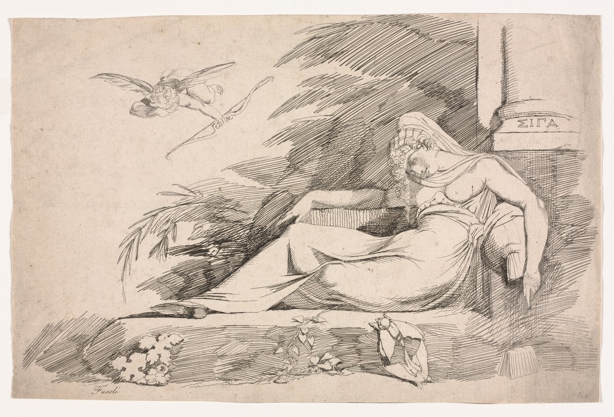 Donna Dormiente con un Cupido, 1780-1790 da Johann Heinrich Füssli