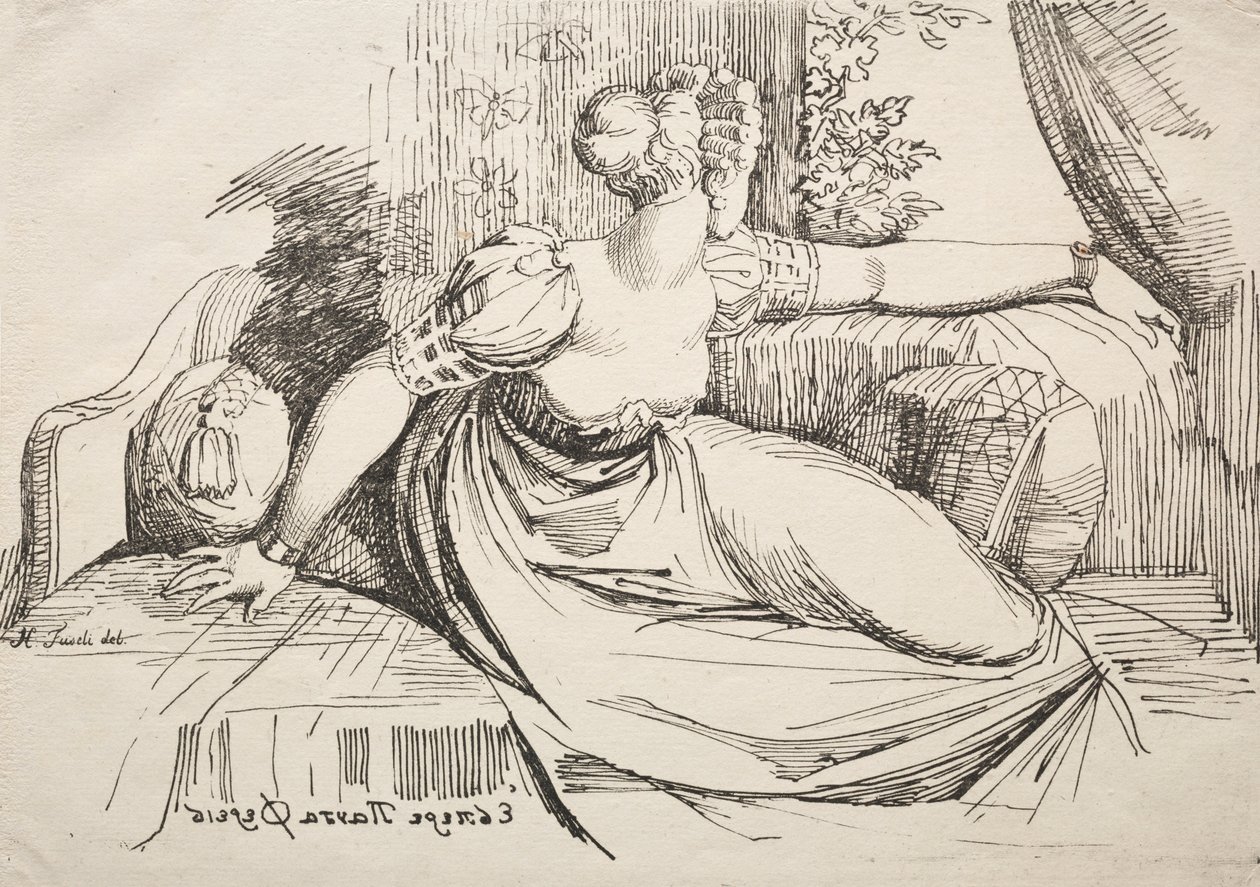 Specimens of Polyautography: Donna su un divano da Johann Heinrich Füssli