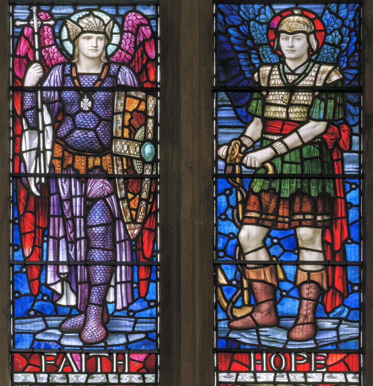 Yeovil, San Giovanni Battista, Lowndes & Drury, Henry Holiday, Fede e speranza, 1917-18 da Henry Holiday