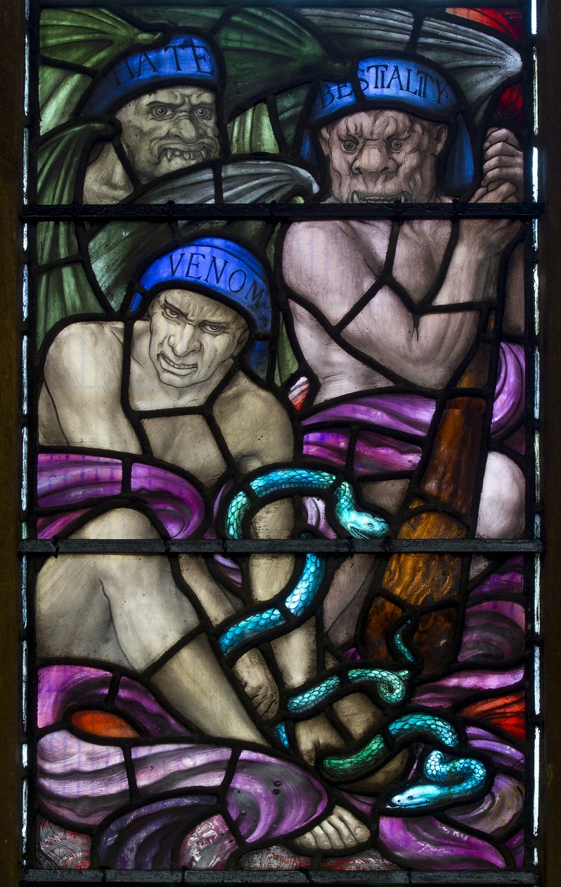 Yeovil, San Giovanni Battista, Lowndes & Drury, Henry Holiday, Odio, Bestialità e Veleno, 1917-18 da Henry Holiday