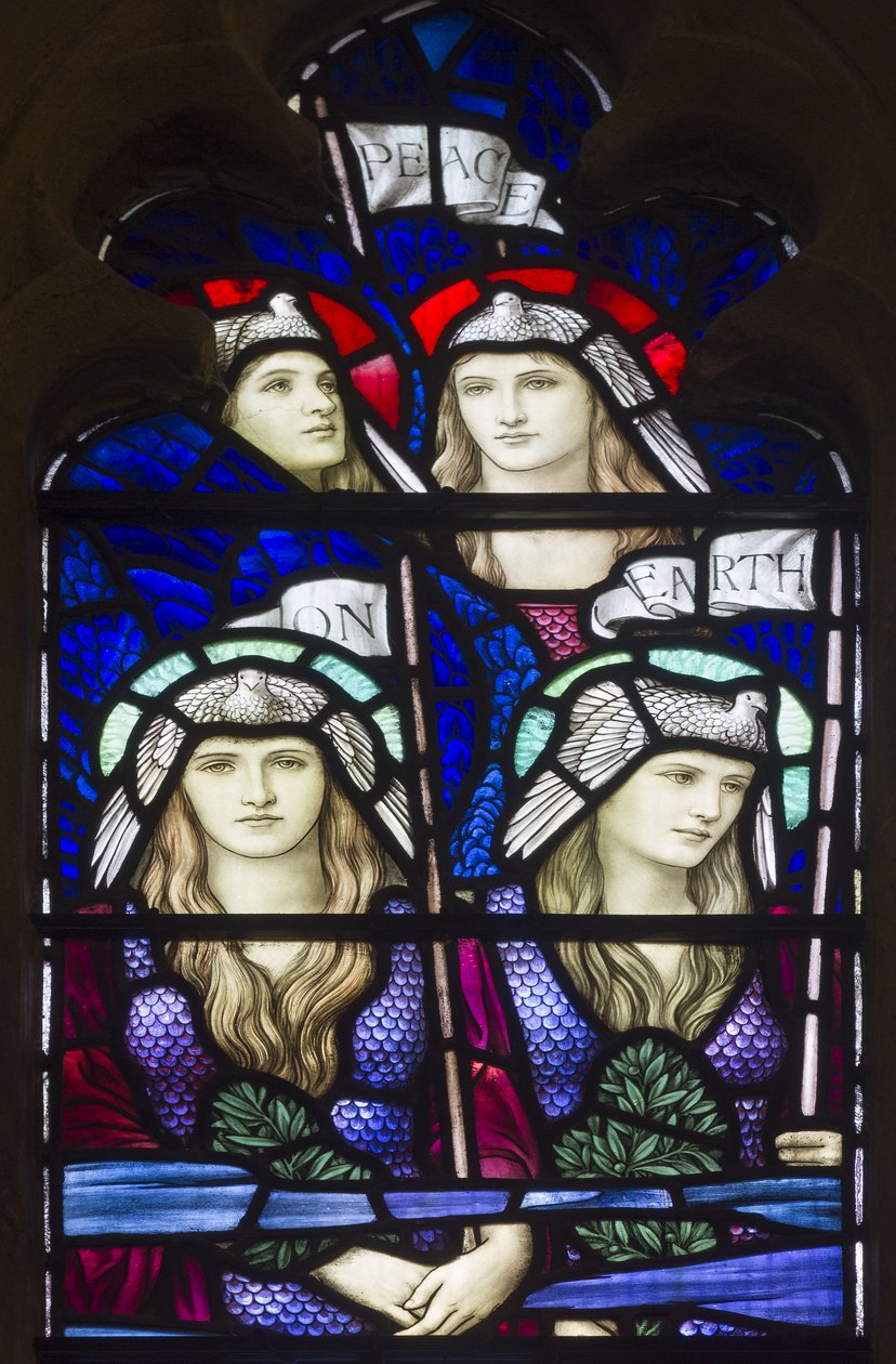Yeovil, San Giovanni Battista, Lowndes & Drury, Henry Holiday, Pace sulla terra, Angeli, 1917-18 da Henry Holiday