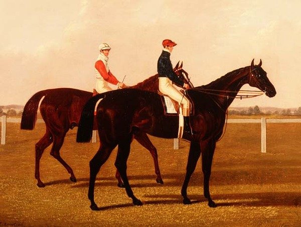 I cavalli da corsa "Charles XII" e "Euclid" con fantini in sella da Henry Hugh Armstead