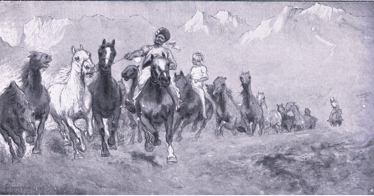 Coolies indiani che portano rimonti a Stellens bosch, da Dopo Pretoria: La guerra di guerriglia pubblicata da Harmsworth Bros Limited, 1901 da Henry Inglis Jodrel Sheldon Williams