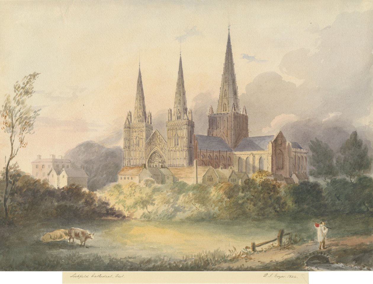 Cattedrale di Lichfield - Vista ovest, 1844 da Henry James Noyes