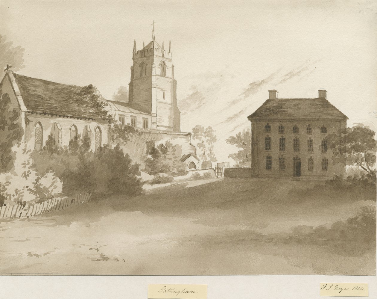 Chiesa di Pattingham e Casa del Vicario, 1844 da Henry James Noyes