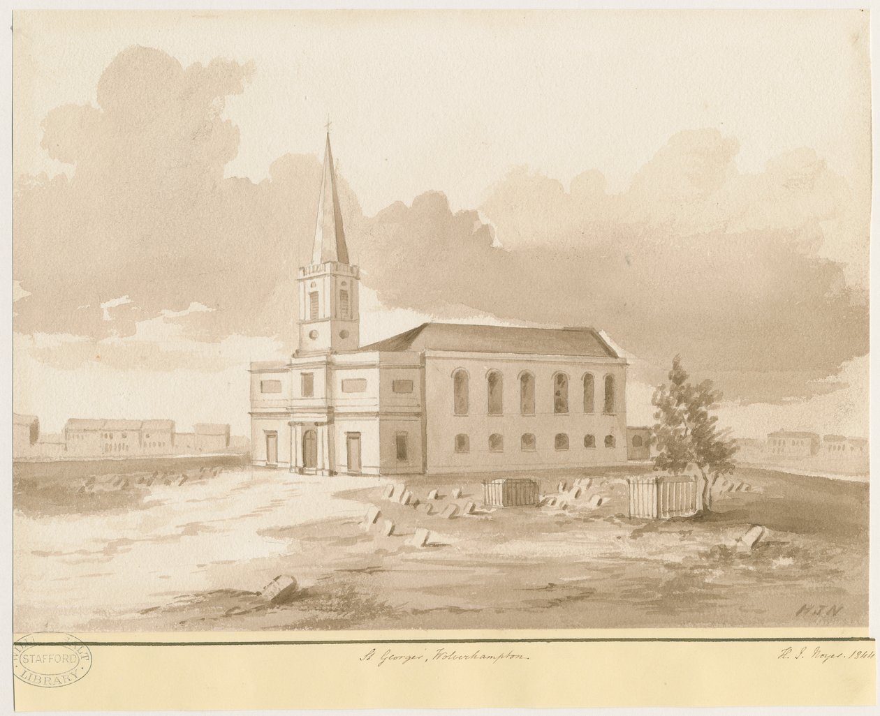 Wolverhampton - Chiesa di San Giorgio: disegno a lavatura seppia, 1844 da Henry James Noyes