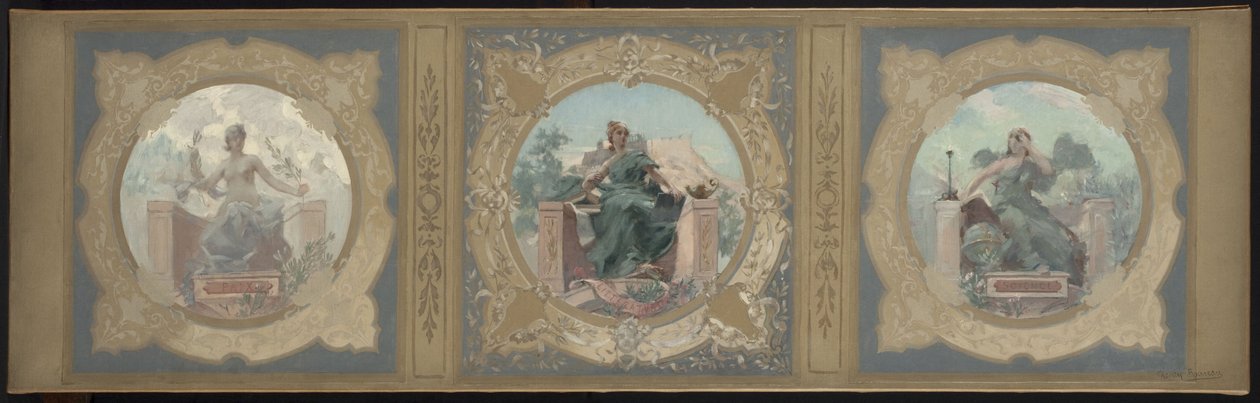Schizzo per la Galleria Lobau al Municipio di Parigi: Pace. Letteratura. Scienza, nel 1890 da Henry Jean Louis Boureau