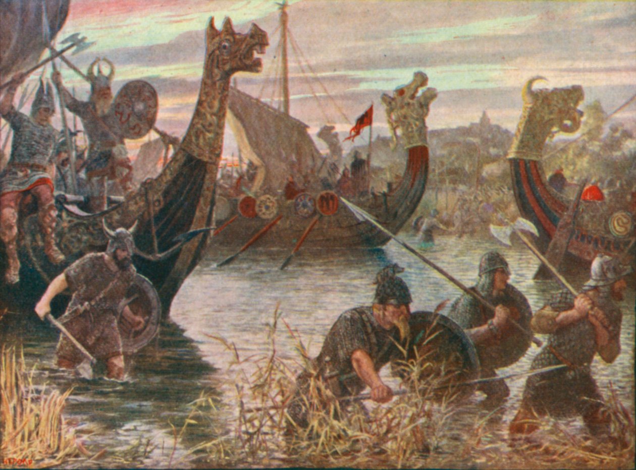 Un raid danese (litografia a colori) da Henry Justice Ford