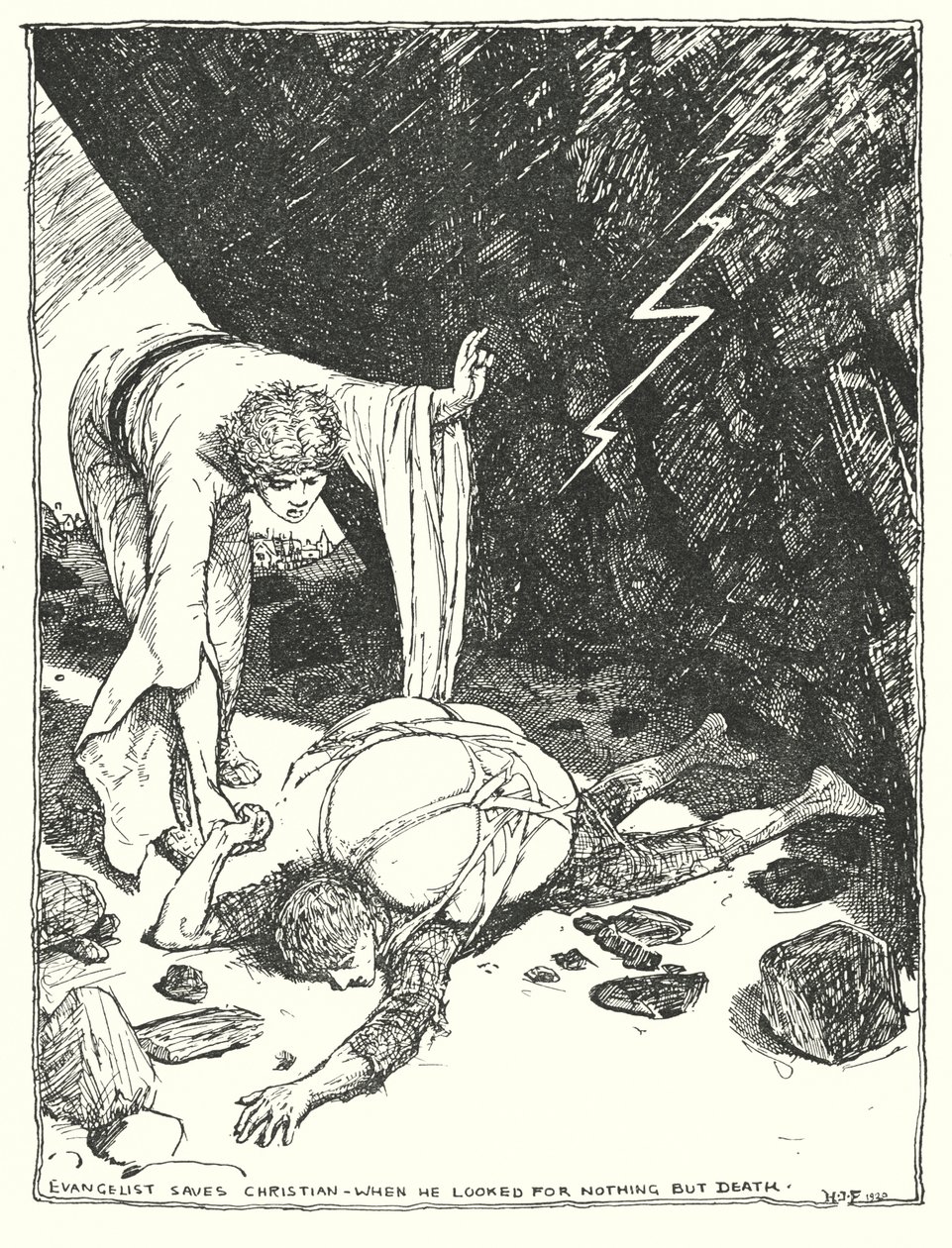Illustrazione per Il cammino del pellegrino di John Bunyan (litografia) da Henry Justice Ford