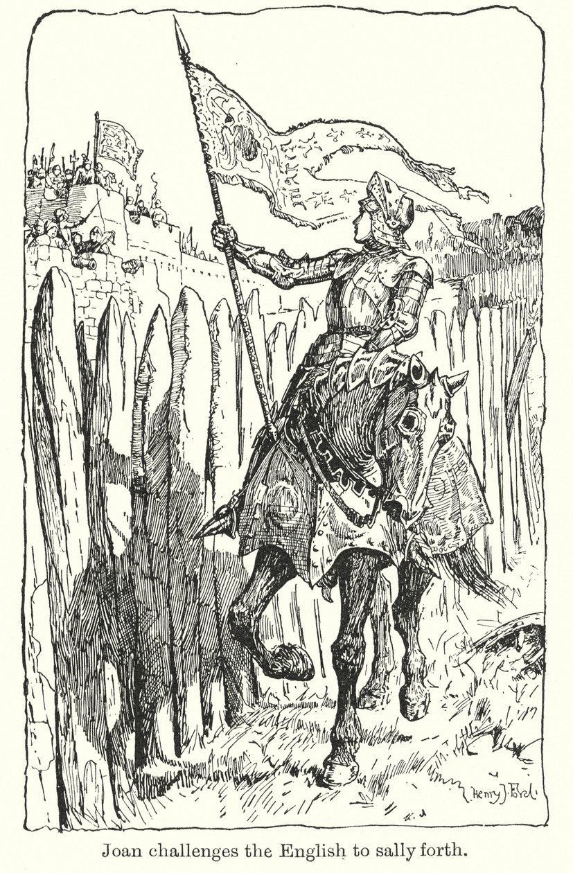 Giovanna sfida gli inglesi a uscire allo scoperto (litografia) da Henry Justice Ford
