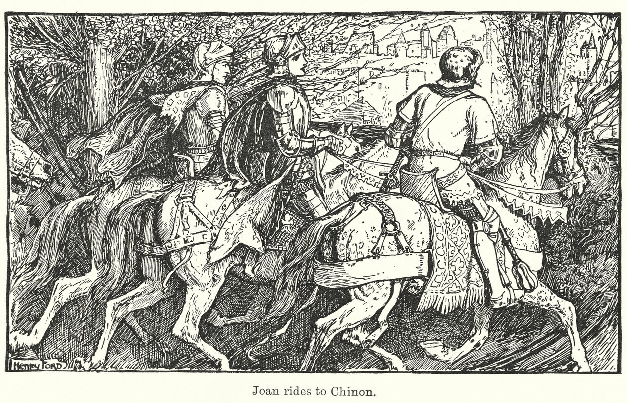 Giovanna cavalca a Chinon (litho) da Henry Justice Ford