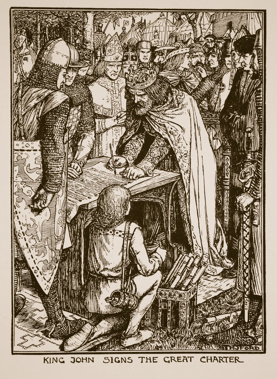 Re Giovanni firma la Grande Carta, illustrazione da 