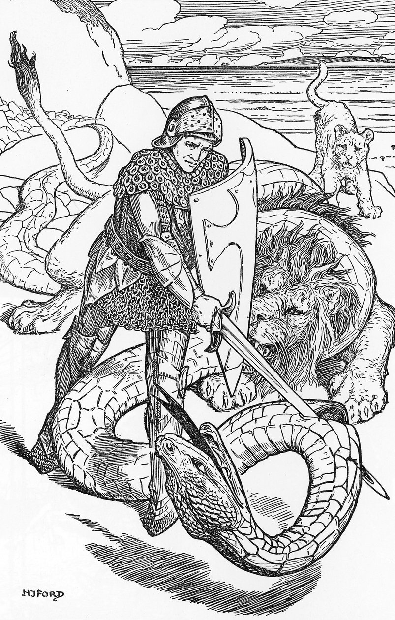 Percival combatte il serpente Illustrazione di HJ Ford (1860-1940) da 