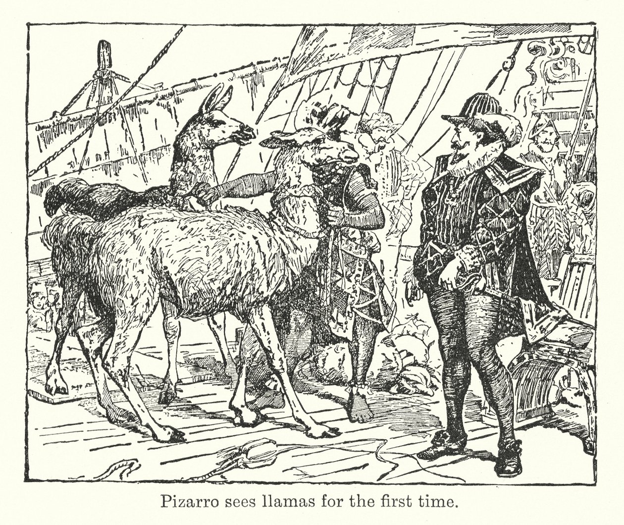 Pizarro vede per la prima volta i lama (litografia) da Henry Justice Ford