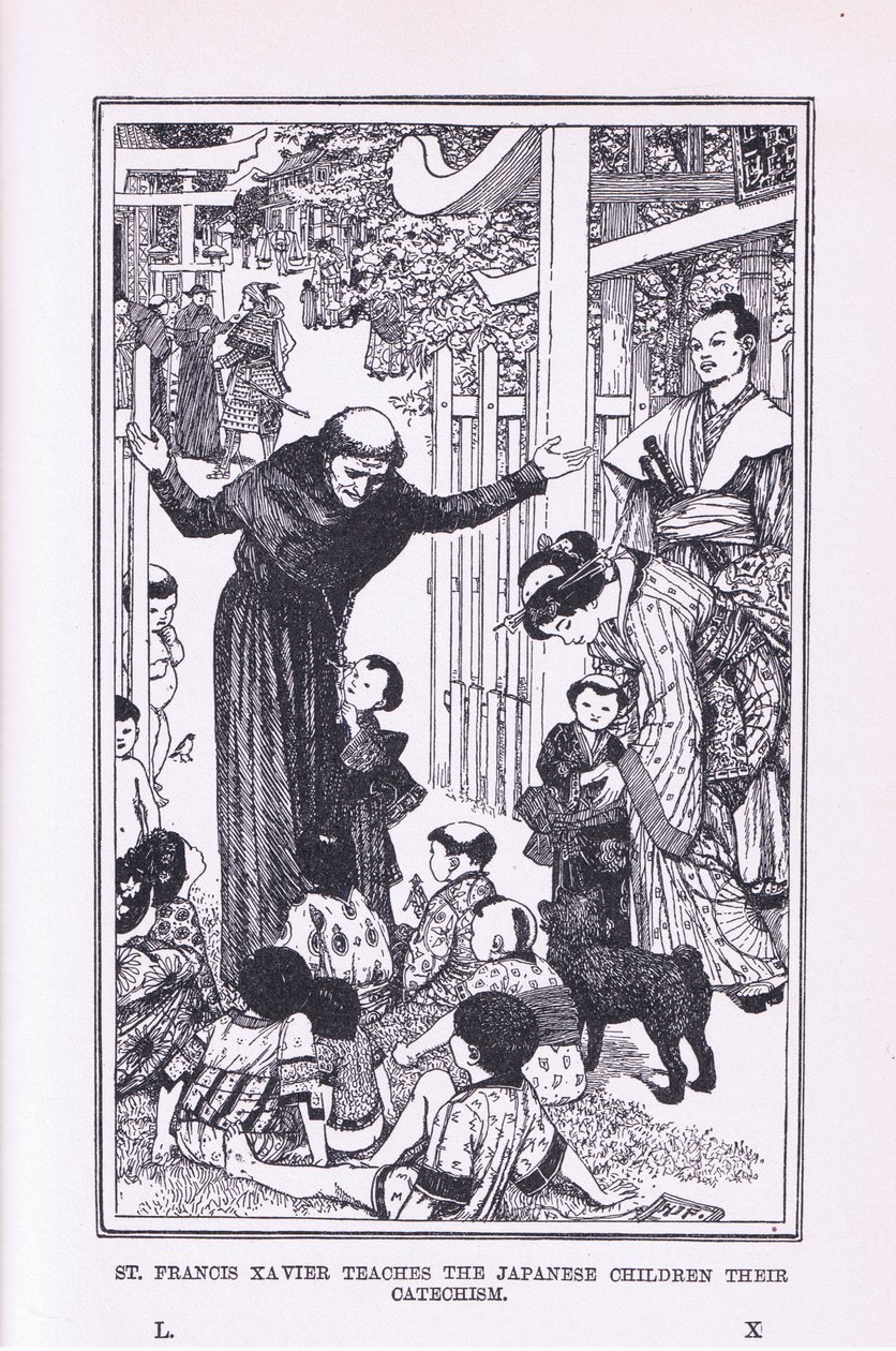 San Francesco Saverio insegna ai bambini giapponesi il catechismo, 1912 da Henry Justice Ford