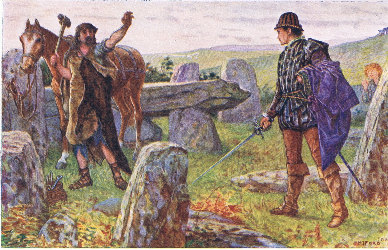 Tresilian affronta il misterioso maniscalco, illustrazione da Kenilworth, c.1910 da Henry Justice Ford