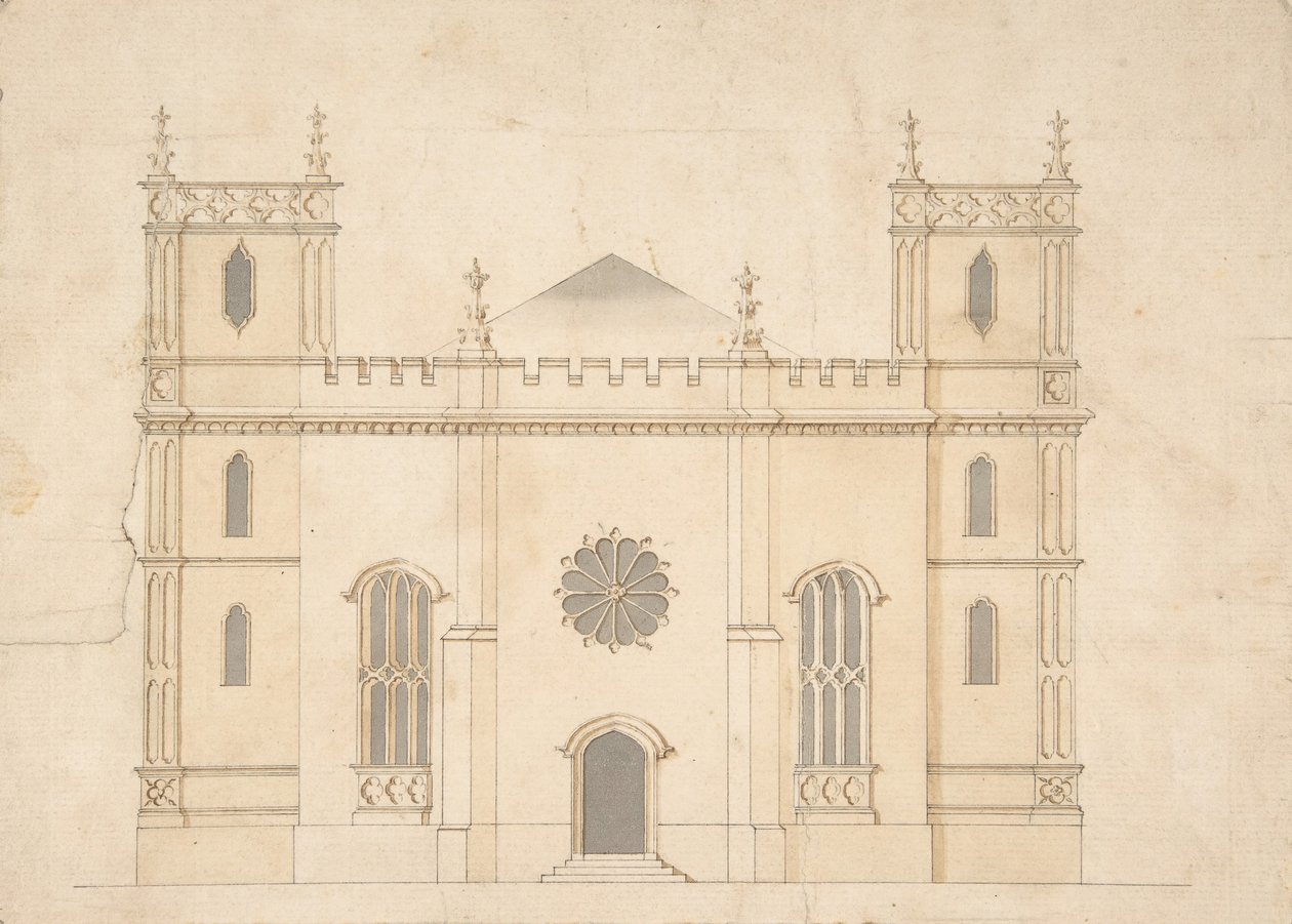 Facciata di una chiesa neogotica, 1745-76 da Henry Keene.