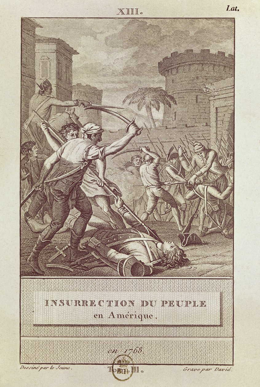 Insurrezione del popolo americano nel 1768, inciso da David da Henry Le Jeune