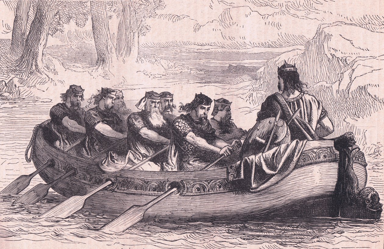 Edgar il Pacifico remato lungo il Dee da otto principi tributari, 956 d.C. da Henry Marriott Paget