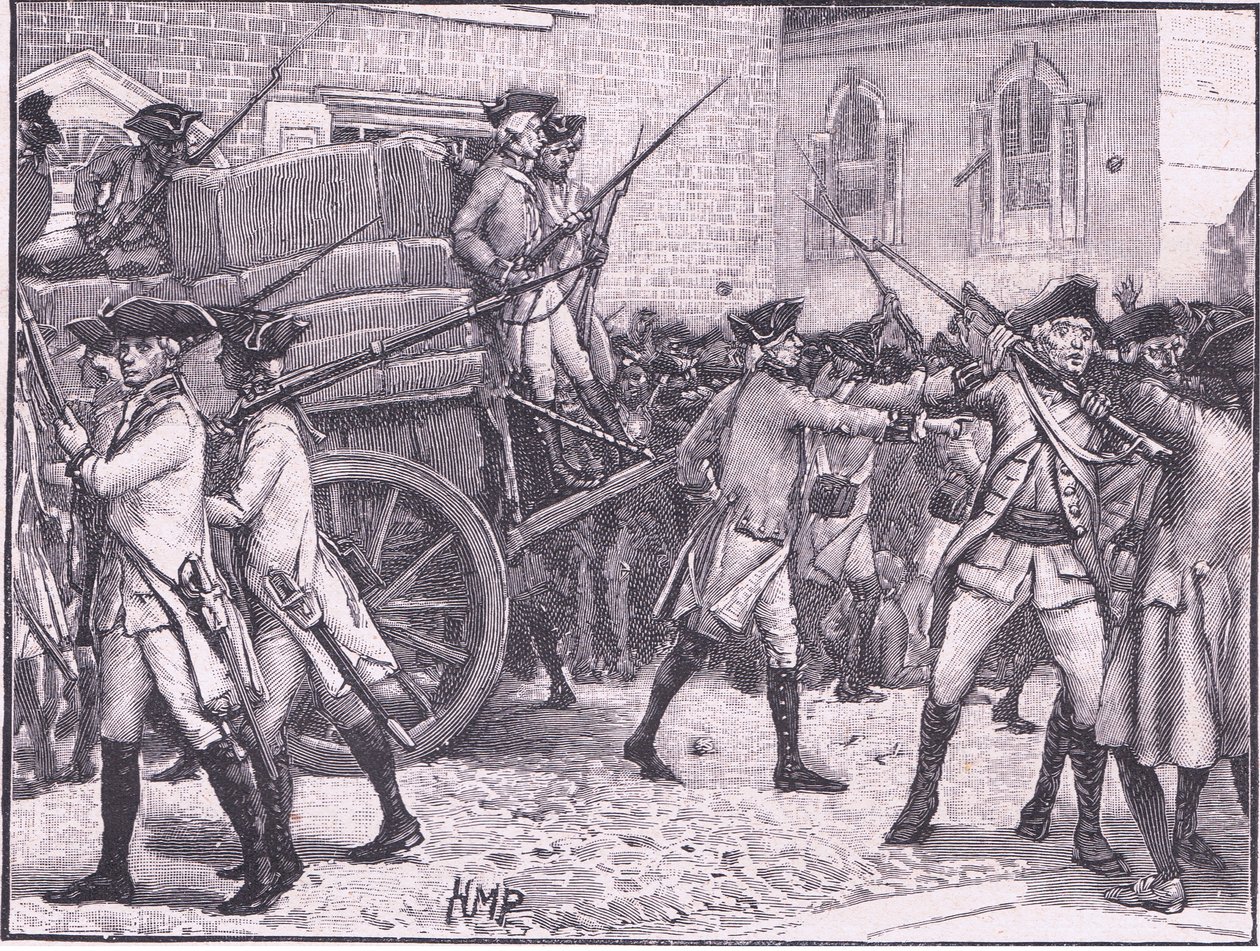 Truppe che scortano la carta bollata al Municipio, New York AD 1765 da Henry Marriott Paget
