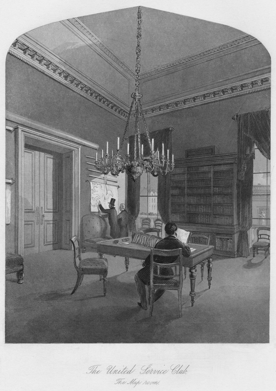 Il Club del Servizio Unito. La sala delle mappe, c1841 da Henry Melville