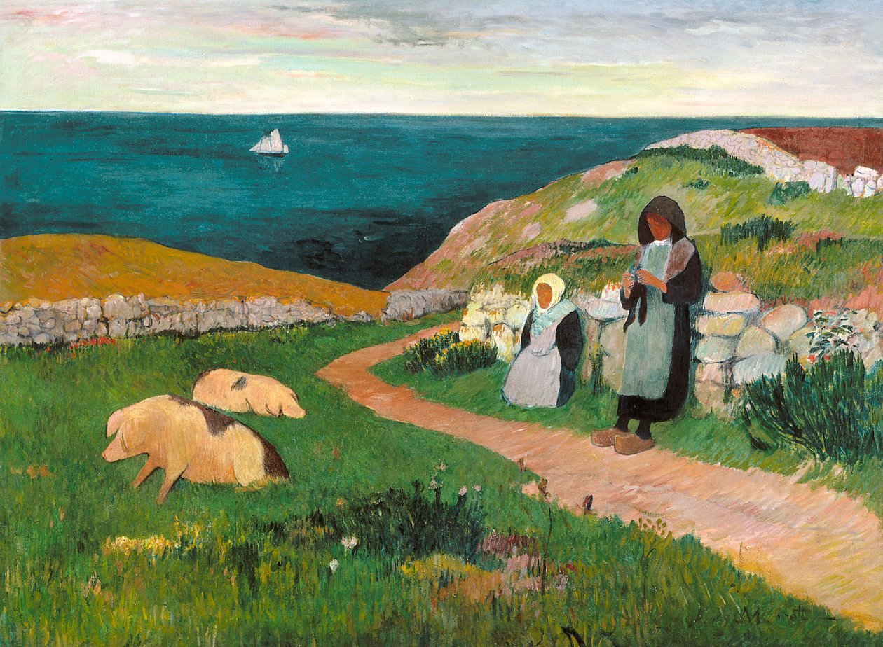 Giovani ragazze bretoni nel campo da Henry Moret