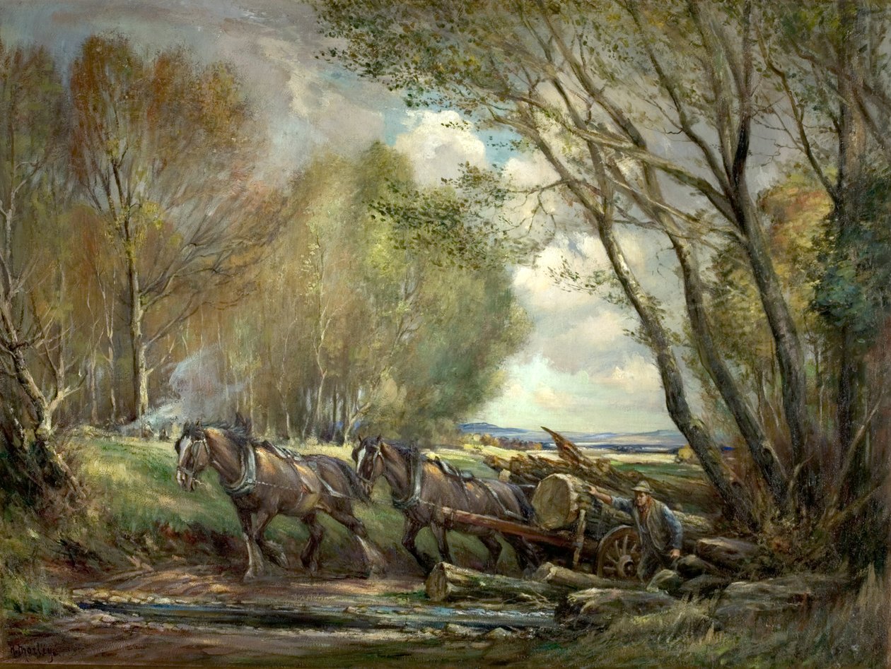Trasporto di legname, Stirlingshire, Scozia da Henry Morley