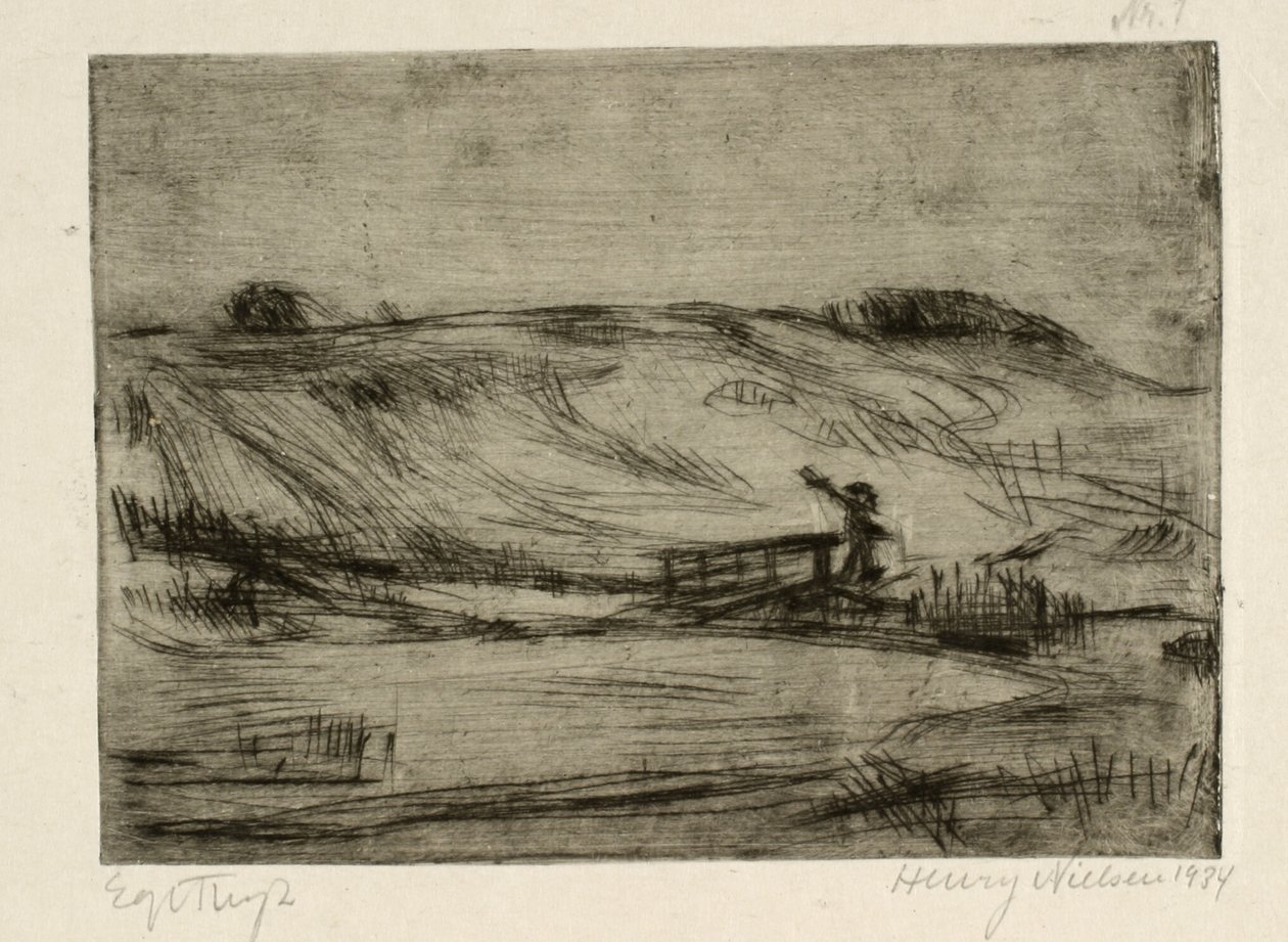 Paesaggio con un uomo vicino a un ponte da Henry Nielsen