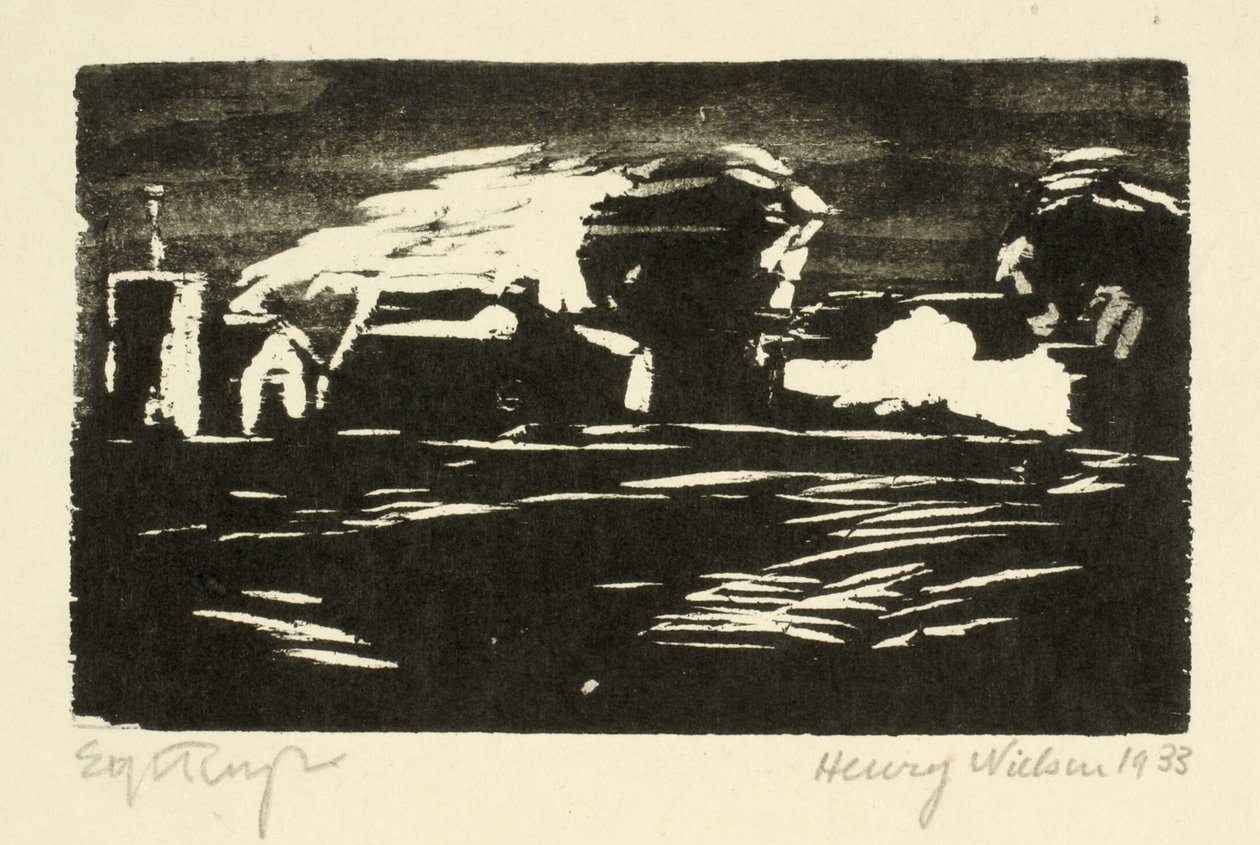 Paesaggio scuro con alberi e case da Henry Nielsen