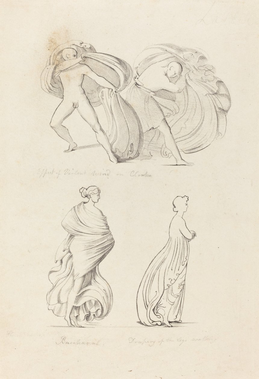 Drappeggio, tre figure, una baccante e due dalla natura da Henry Noel Humphreys after John Flaxman
