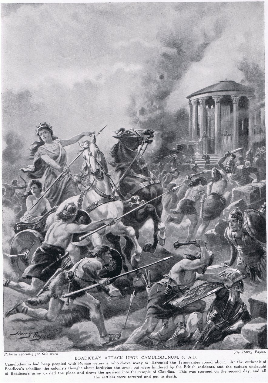 Attacco di Boadicea a Camulodunum, illustrazione da 