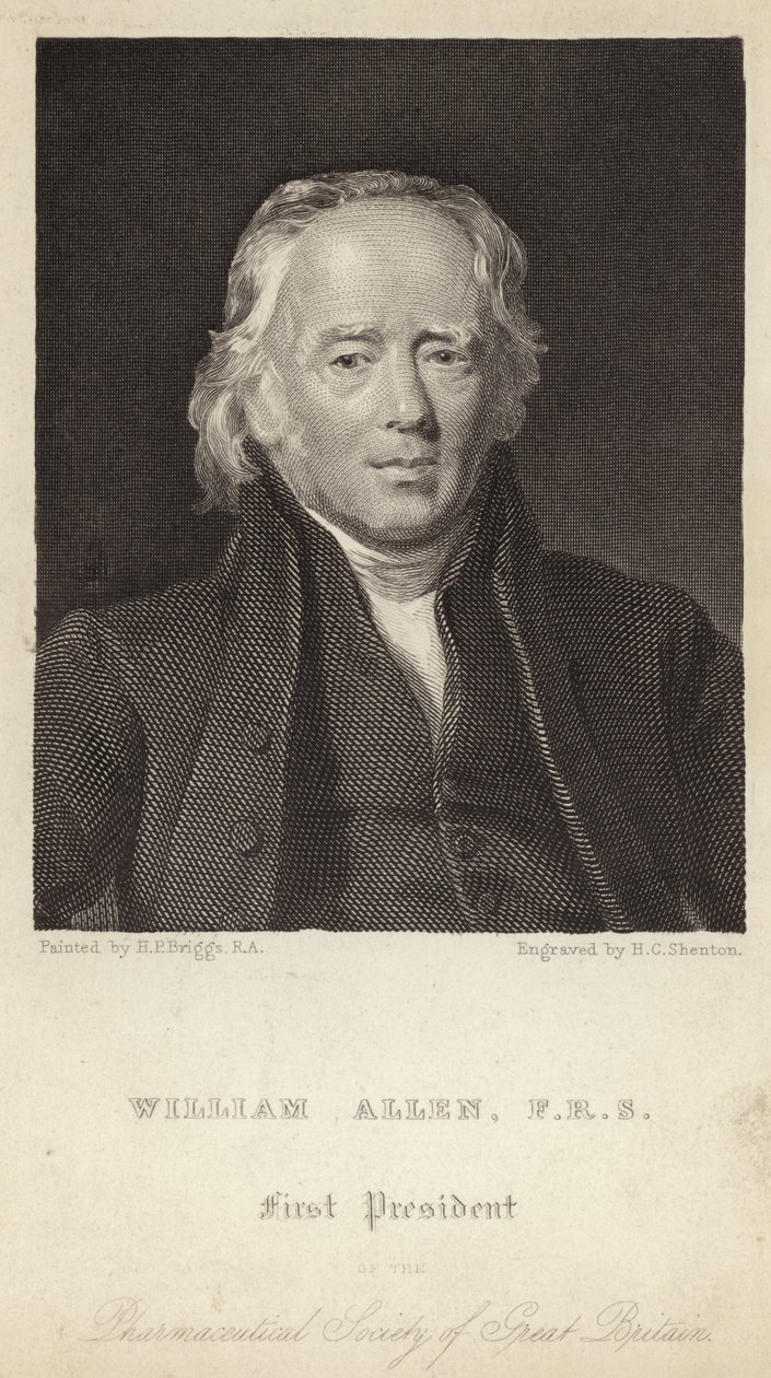 William Allen - Primo presidente della Società farmaceutica della Gran Bretagna (1770-1843) (incisione) da Henry Perronet (after) Briggs