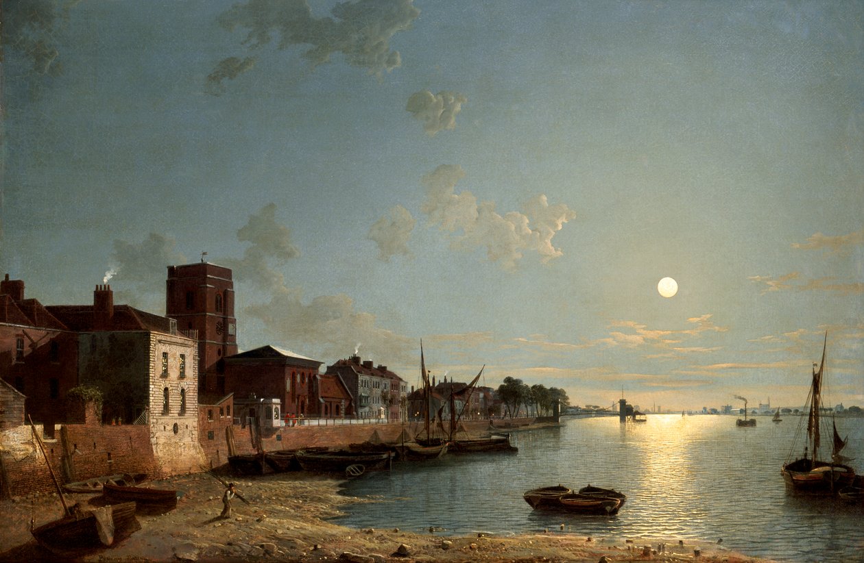 Cheyne Walk a Chelsea, al Chiaro di Luna, c1850 da Henry Pether