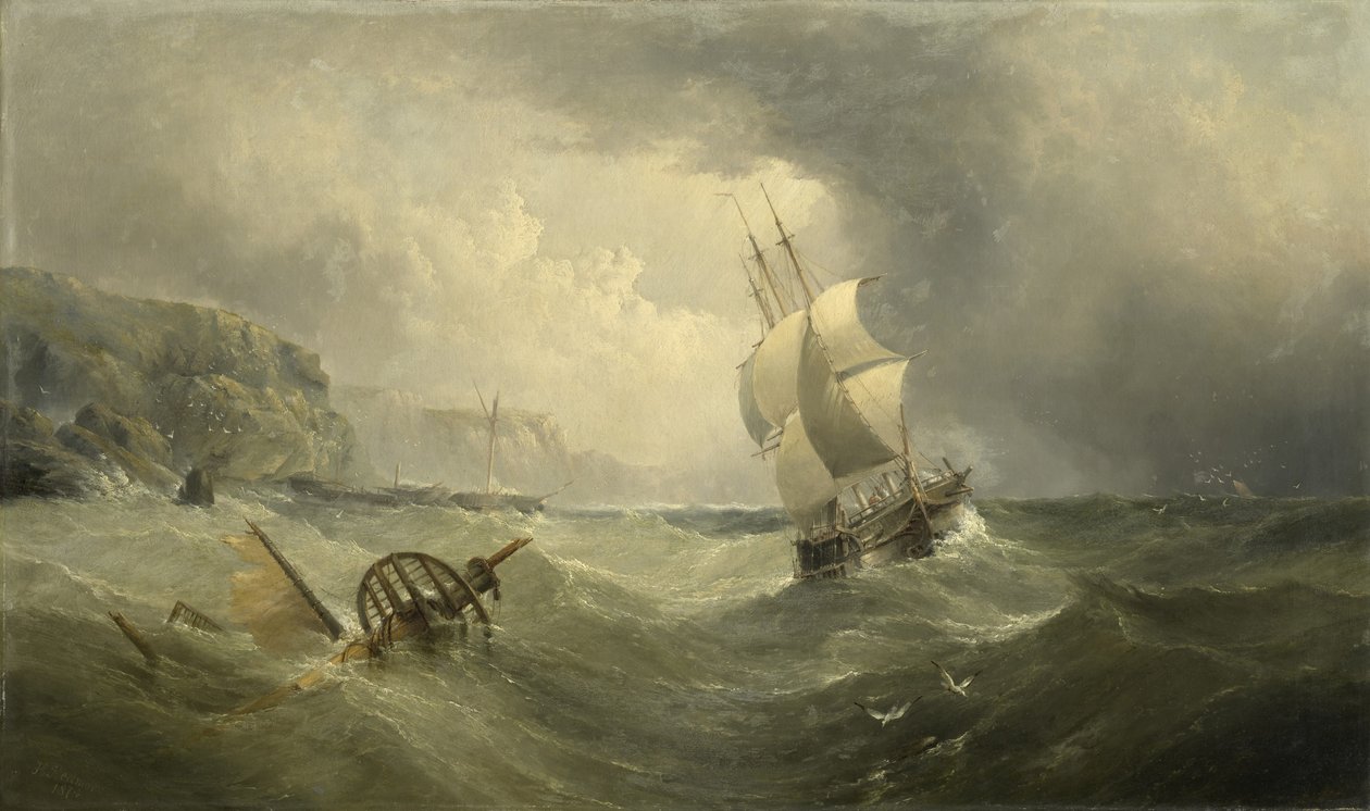 Navi al largo della costa in un mare tempestoso, 1874 da Henry Redmore