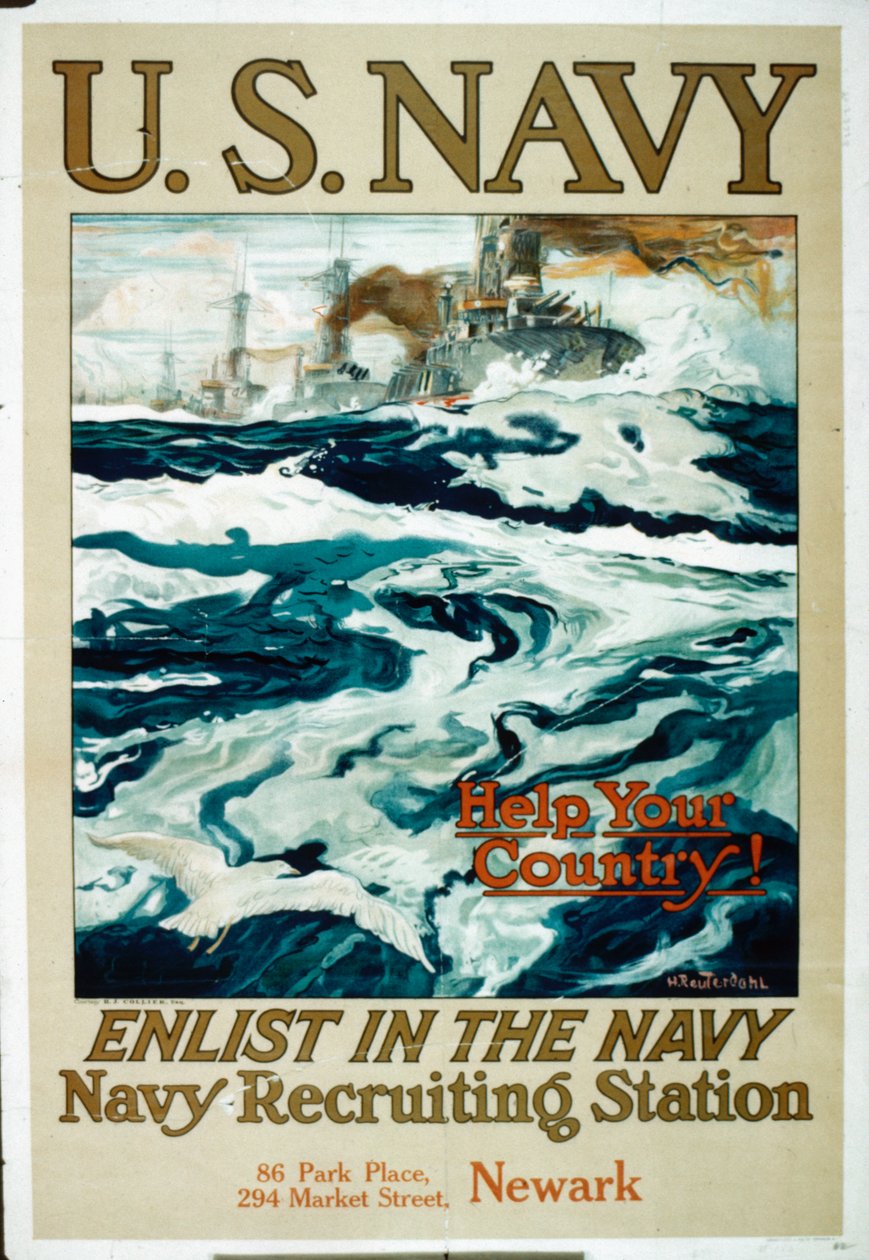 Aiuta il tuo paese! Arruolati nella Marina, manifesto della Marina degli Stati Uniti della Prima Guerra Mondiale da Henry Reuterdahl