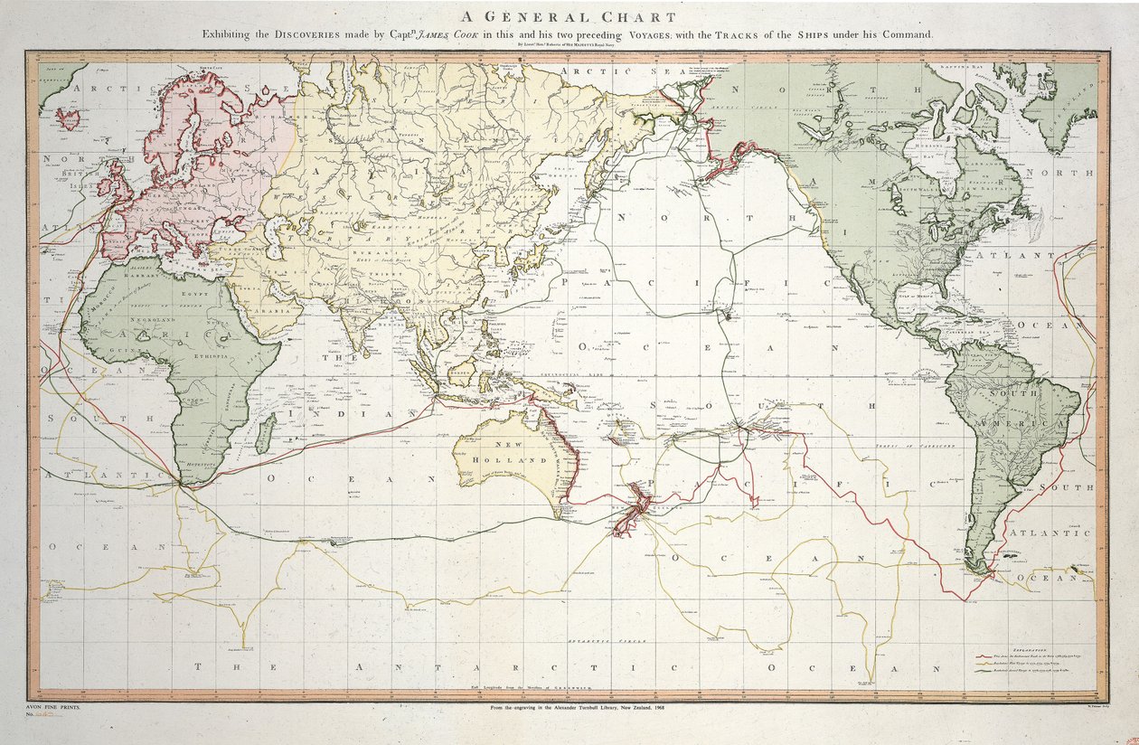 Carta generale che mostra le scoperte fatte dal Capitano James Cook nei suoi tre viaggi con le rotte delle navi sotto il suo comando. Di Tenente Roberts della Marina di Sua Maestà da Henry Roberts