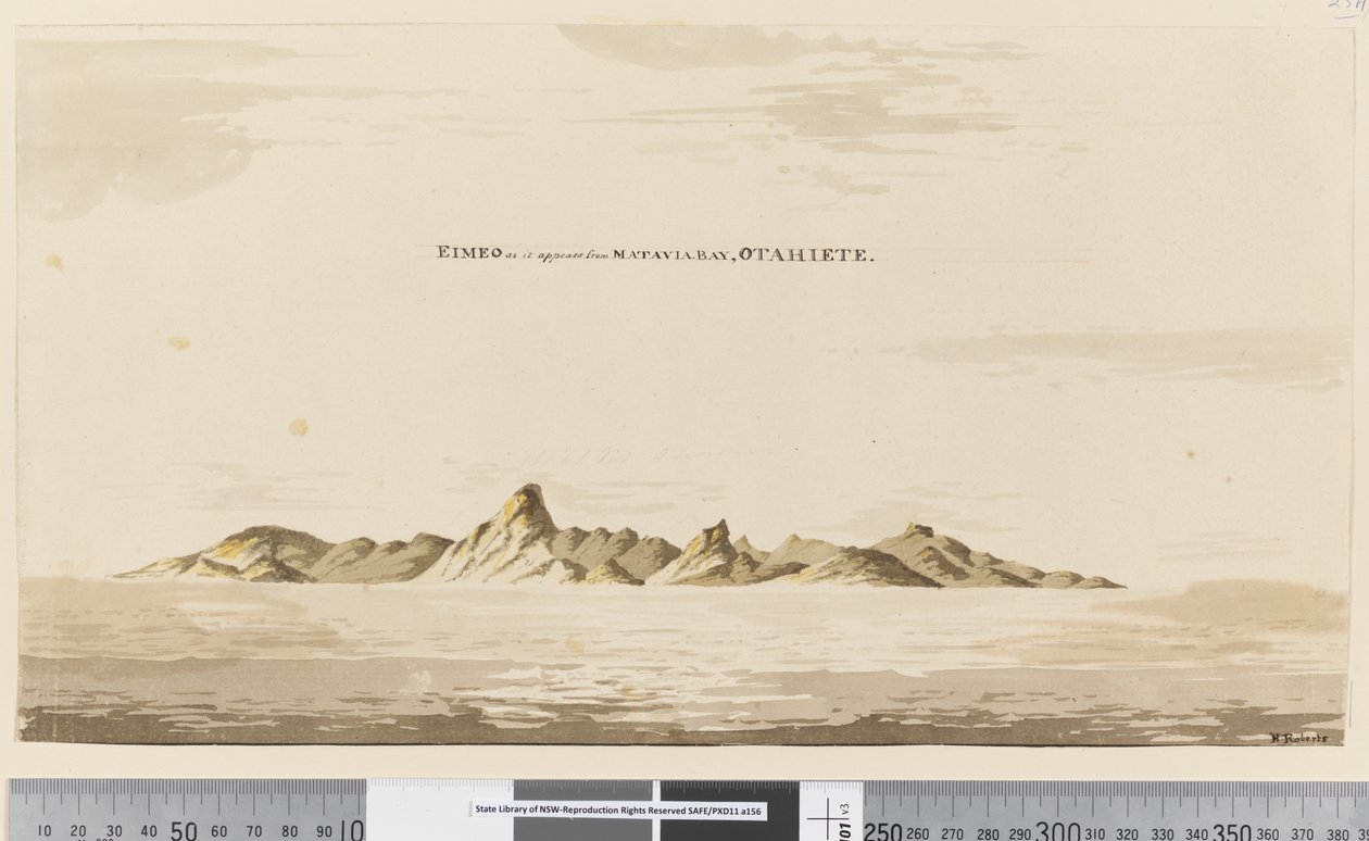 Pagina 25aa Eimeo come appare dalla Baia di Matavai, Otahiete, 1768-75 da Henry Roberts