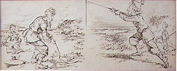 Il golfista disturbato da una raffica di vento, illustrazione da 