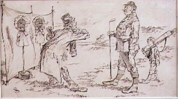 Il golfista disturbato dal venditore, illustrazione per la rivista Graphic, pub. c.1870 da Henry Sandercock