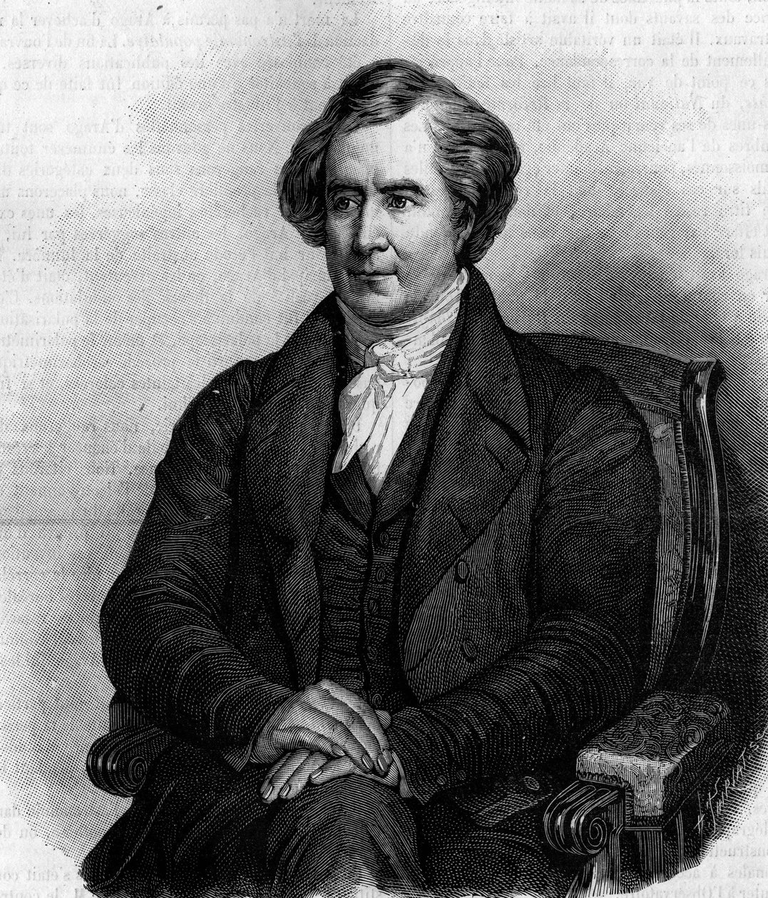Ritratto di François Arago (1786-1853), astronomo, fisico e politico francese. (Dal dipinto di Henri Scheffer). Incisione in "La Nature: revue des sciences et de leurs applications aux arts et a l