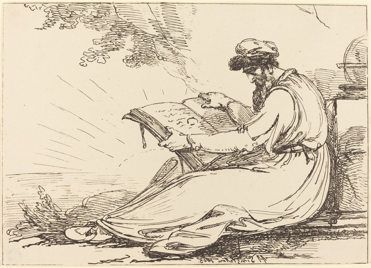 Orientale con barba che legge un libro da Henry Singleton