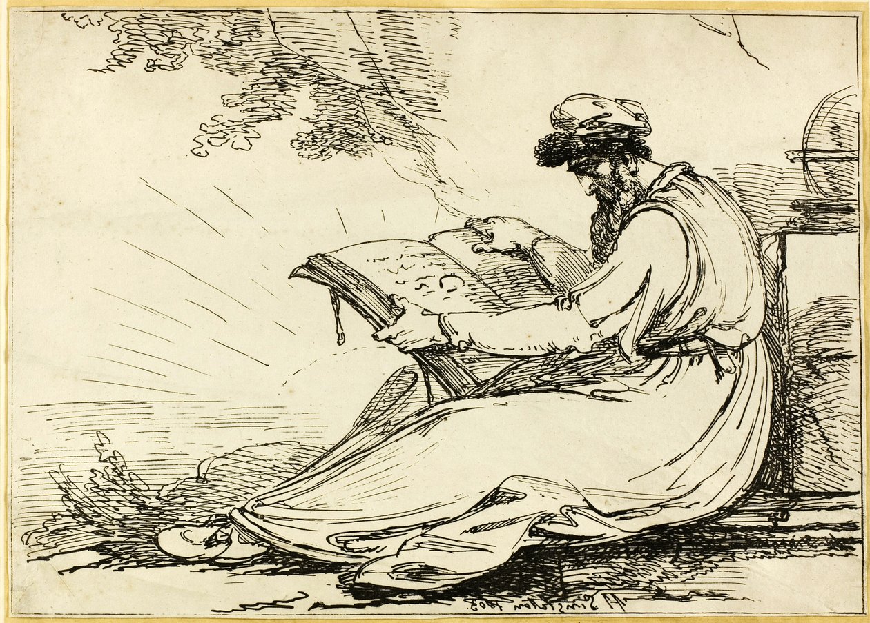 Orientale con barba, che legge un libro da Henry Singleton