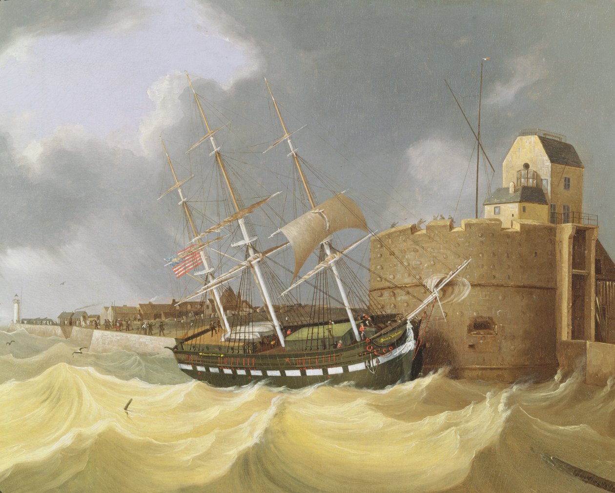 Una visita ravvicinata (la nave "Queen Victoria" nel porto di Le Havre) 1843 (olio su tela) da Henry Smartly