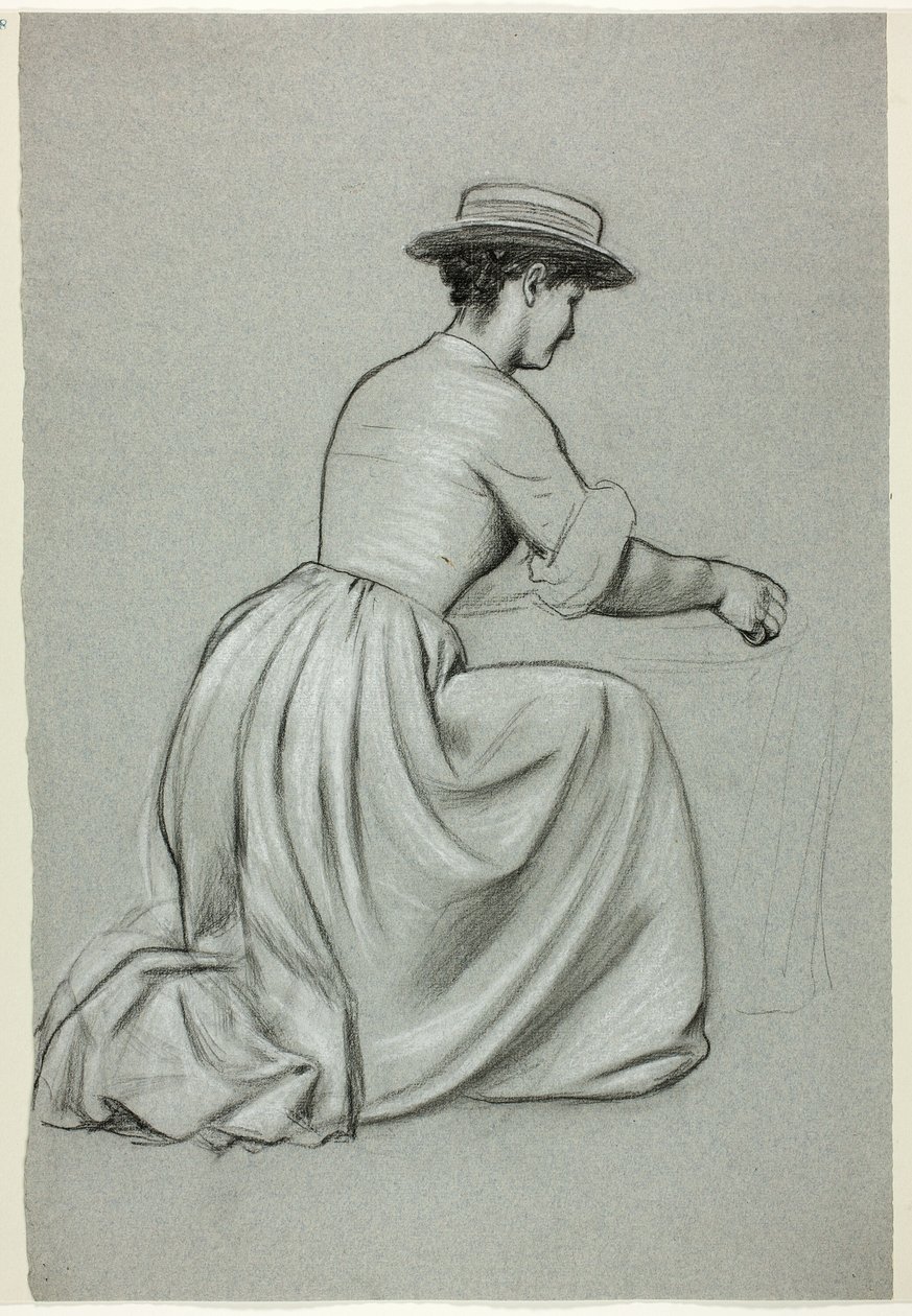 Donna inginocchiata con cappello di paglia da Henry Stacy Marks