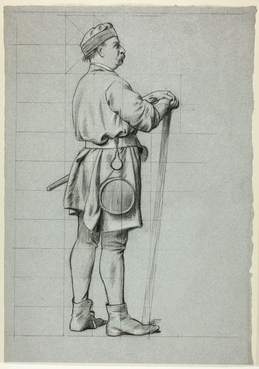 Uomo in piedi con le mani appoggiate al bastone da Henry Stacy Marks